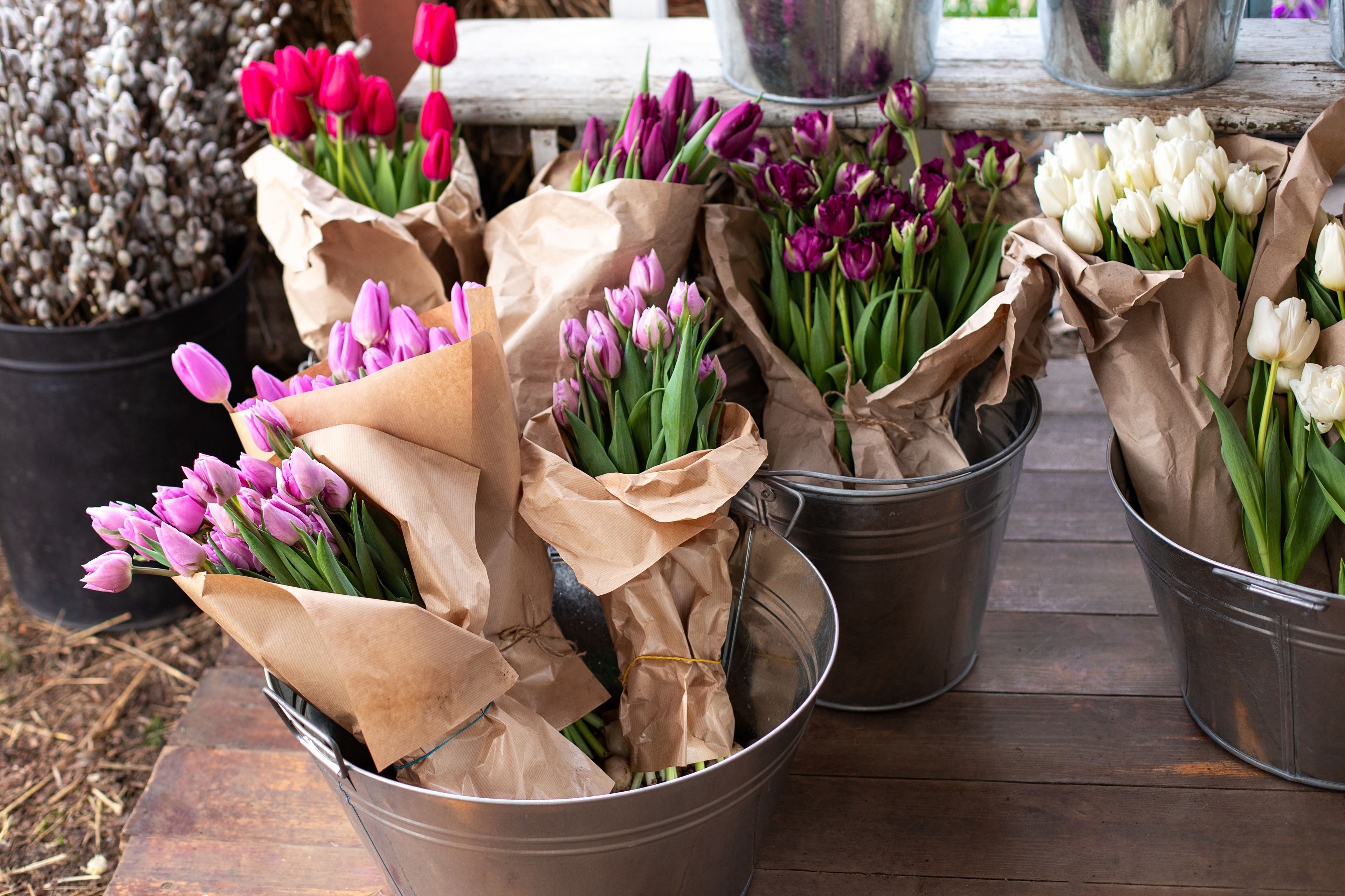 spring flowers at an outdoor market